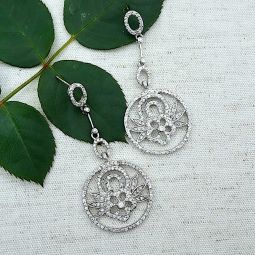 Round Pave CZ Earrings, Floral Design SALE!!  60% OFF!